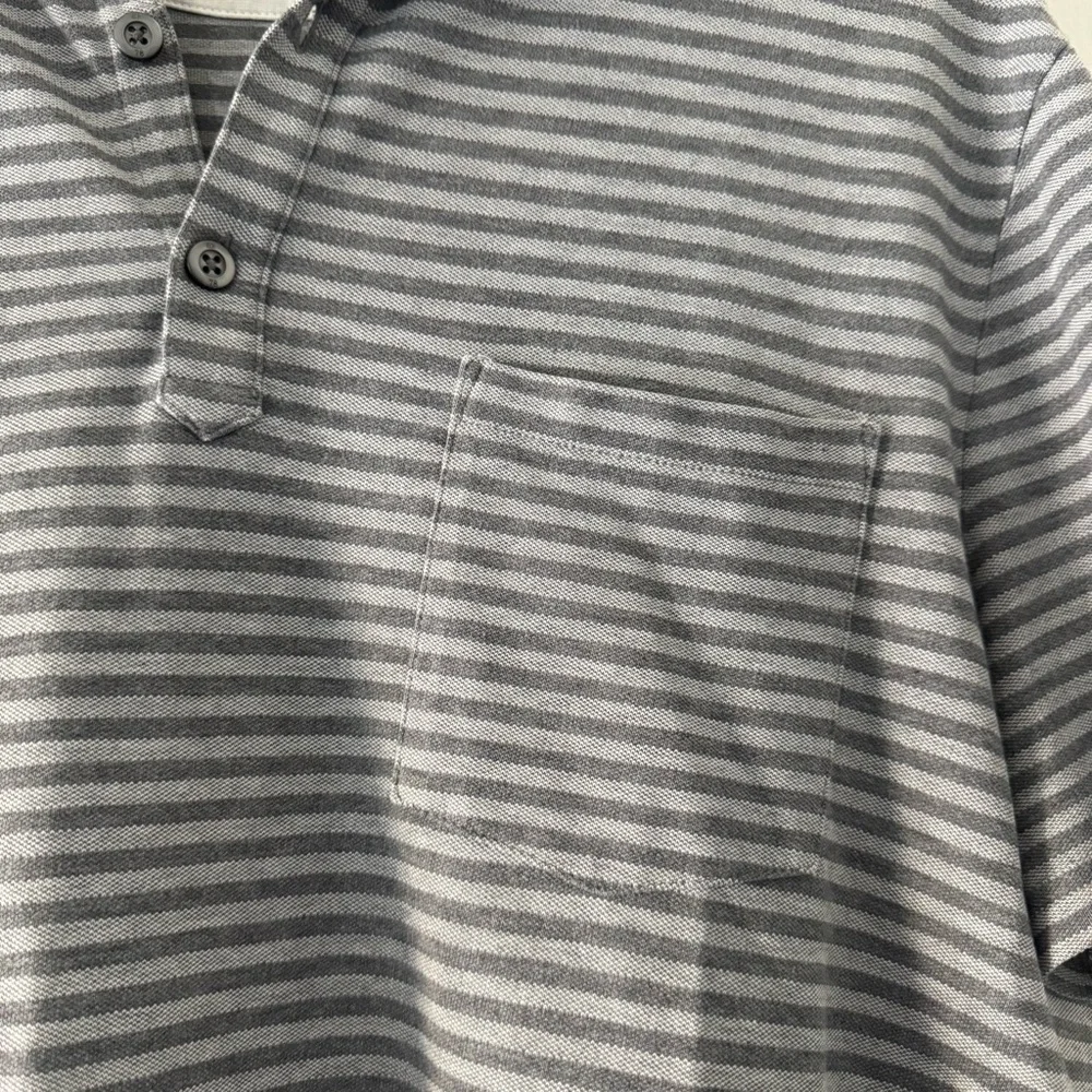 Banana Republic Gray Striped Performance Pique Polo Shirt XL BR Cotton Pocket